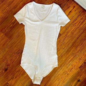 J Crew White Vneck Bodysuit